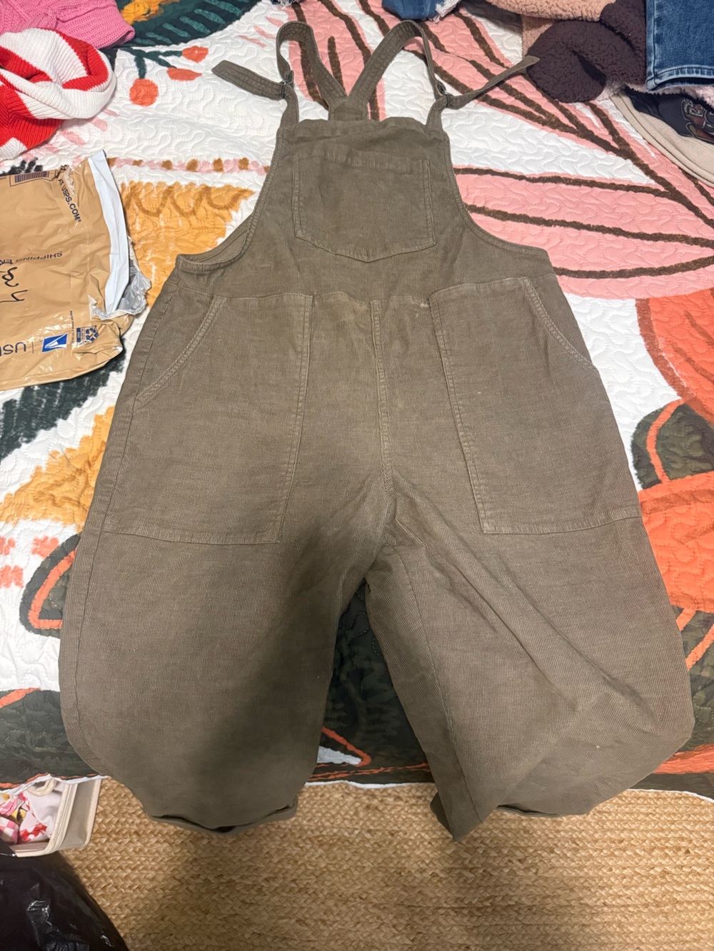 aerie brown corduroy overalls